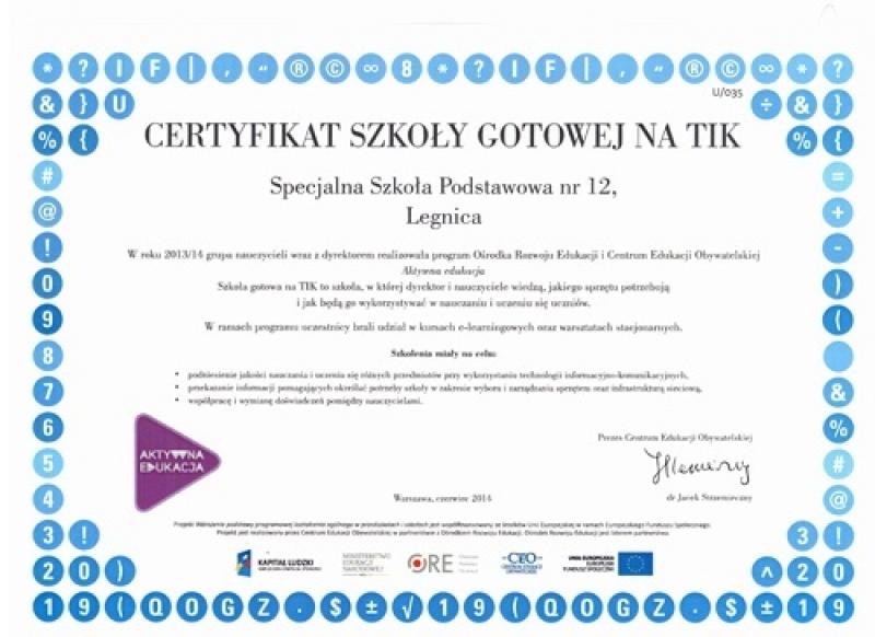 Certyfikat dla legnickich szk